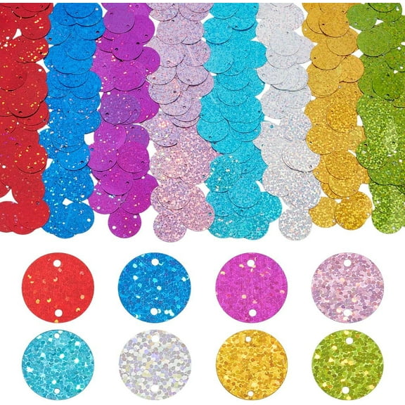 8 Colors Flat Round Sequin 320pcs Craft Loose Sequins 19mm Glitter Foil Sequin Paillettes Embellishment Sequins with Double Holes