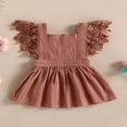 thumbnail image 2 of Toddler Kids Girls Princess Dress Solid Color Lace Fly Sleeve Dress, 2 of 8
