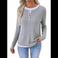 thumbnail image 1 of Camisetas Informales de Cuello Redondo y Bloques de Color para Mujer, de Larga y Corte Entallado, para Otoño Gris L, 1 of 9