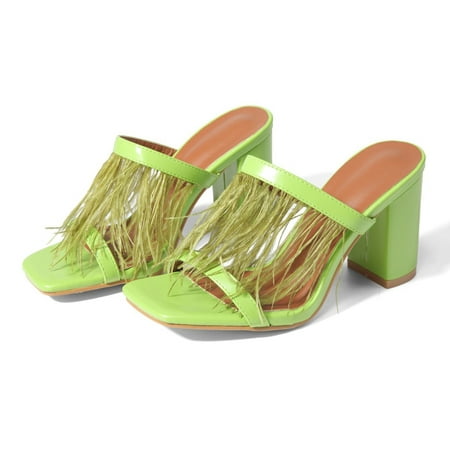 

Summer Savings! Zpanxa Slippers for Women Sandals Chunky High Heel Feather Sexy Summer Slippers Casual Fluorescent Green Shoes Flip Flops for Women Green 38