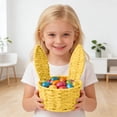 thumbnail image 6 of Basket with Handle Easter Bunny Rattan Woven Picnic Baskets with Rabbit Ear Straw Wicker Egg Candy Storage for Egg Party Supplies Gifts (Yellow), 6 of 7