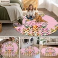 thumbnail image 5 of Happy Eatser Round Area Rug 8Ft Washable Large Circle Rugs for Living Room Dorm, Cute Bunny Colorful Eggs Rustic Flower Plants Pink Non-Slip Carpet Floor Mats Indoor Outdoor Carpet Runner Home Decor, 5 of 8