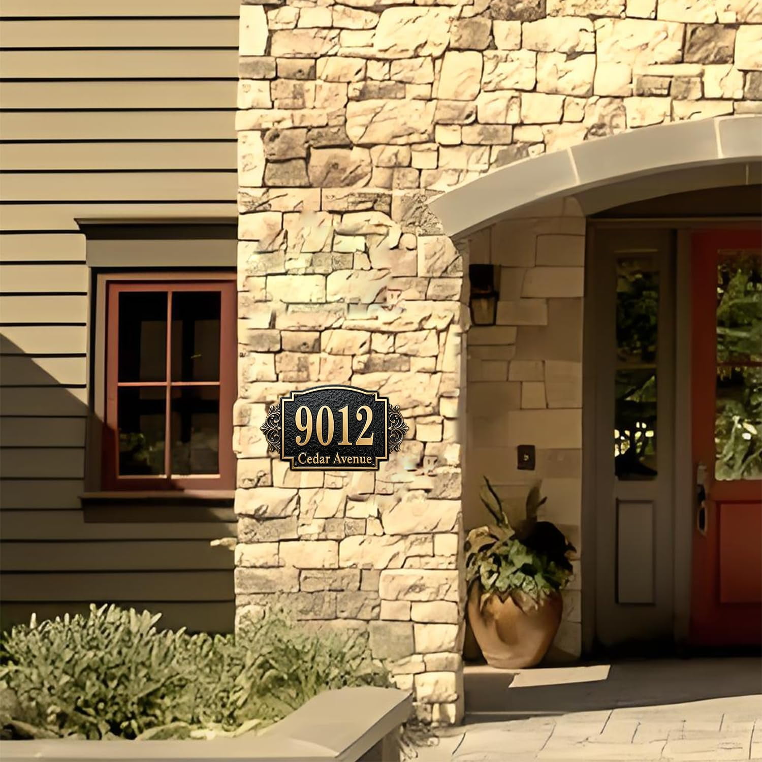 Personalized Cast Metal Address Plaque Vintage Custom House Number Sign Outside Street Mailbox Address Classic Wall Antique Brass Signs Durable Weather Resistant