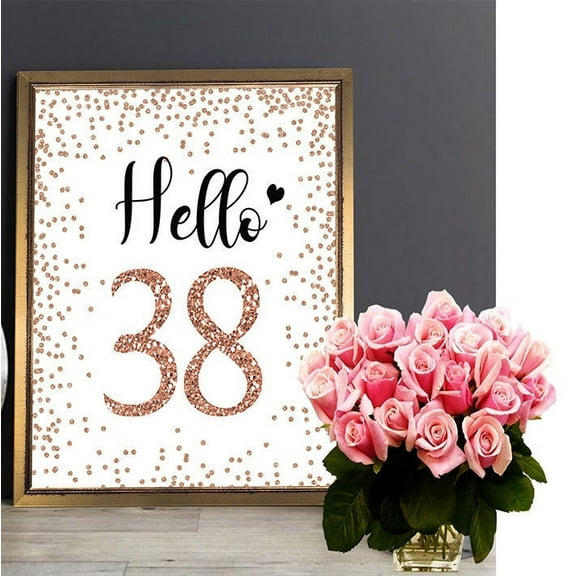 YaHaku Hello 38 Poster, Cheers to 38 Years, 38th Birthday Poster, 38th Anniversary Poster, Rose Gold Birthday Party Decoration, Birthday décor, rose 38