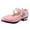 Pink, variant on REDARER Rhinestone Bow Double Strap Performance Dance Leather Dress Shoes, Round Toe Low Block Heel, (Girls'),7-8 Years