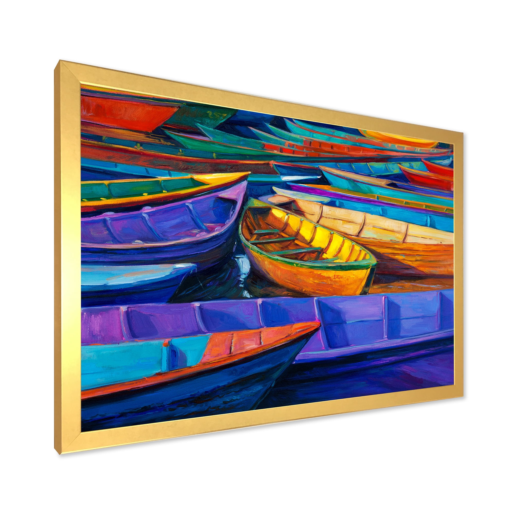 Designart 'Boats During Warm Sunset Resting On The Water II' Nautical & Coastal Framed Art Print