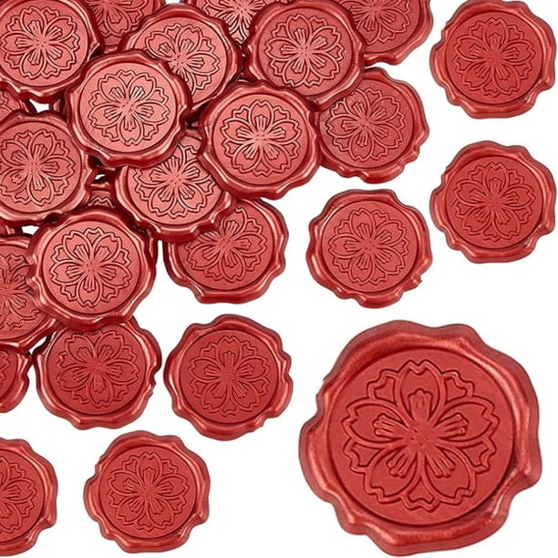 Pegatinas de sello de cera adhesivas rojas con diseño de flores de cerezo, 25 unidades, sellos de cera autoadhesivos, pegatinas decorativas para sobres, pegatinas rojas para decoración, sobres de