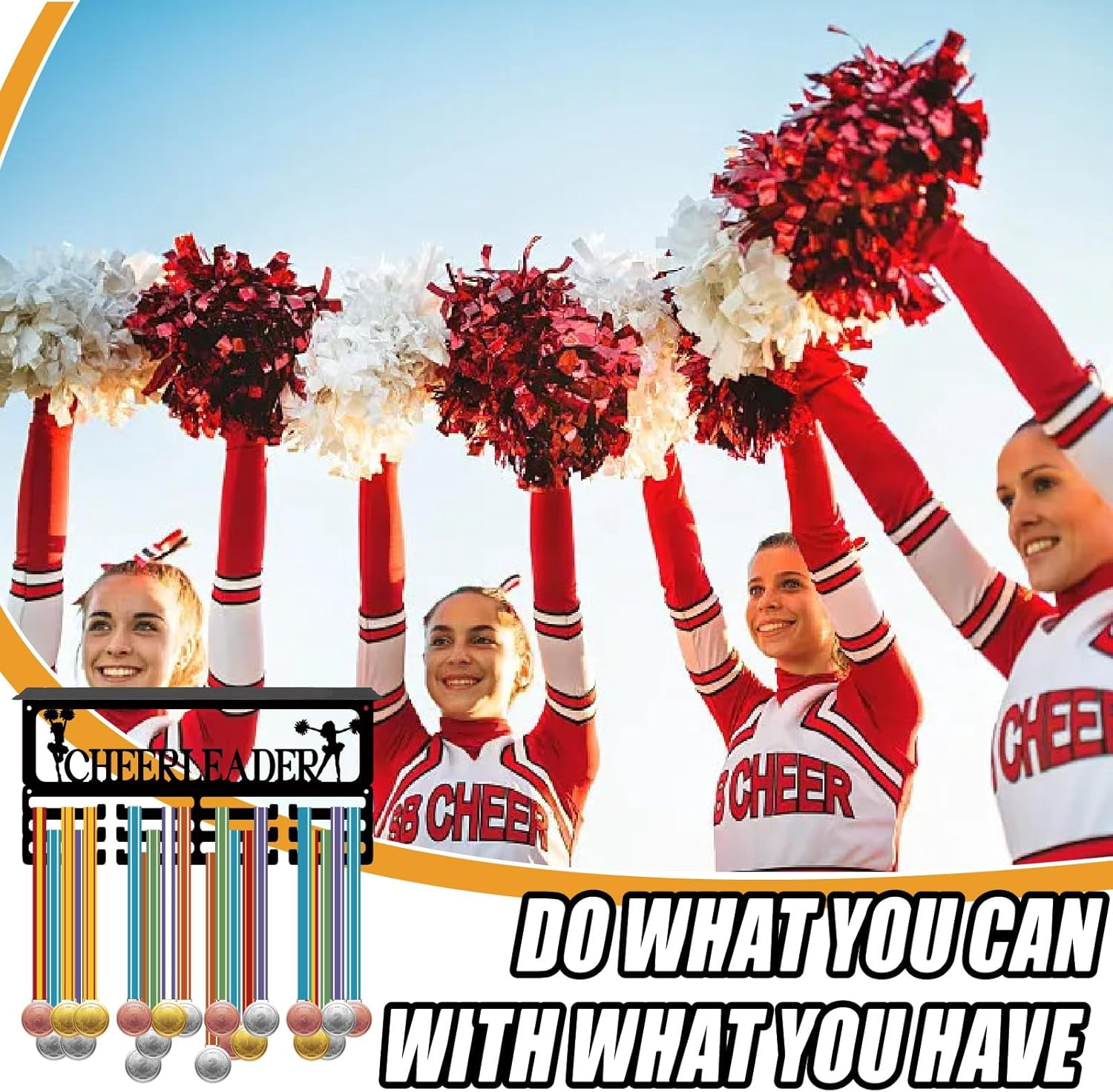 Cheerleader Medal Holder Cheerleading Medal Hanger Trophy Shelf Display with 12 Hooks Sports Medal Rack with Shelf for Wall Mount Stand Hold 60+ Medals Awards Ribbons Running 15.7x8x4Inch Black DIY