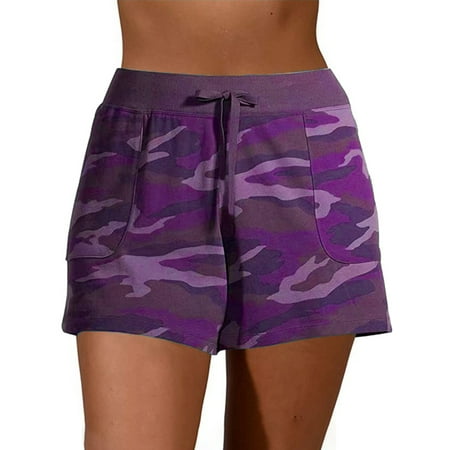 

Frontwalk Casual Pajamas Shorts for Women Elastic Waist Drawstring Camo Print Short Pants with Pockets