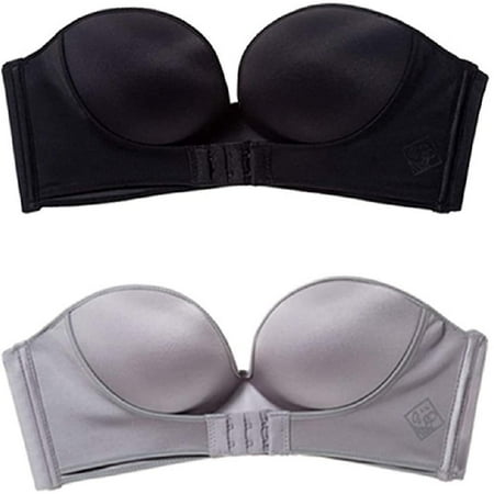 

2 Pcs Women s Contour Coverage Strapless Bra Black Gray 70b