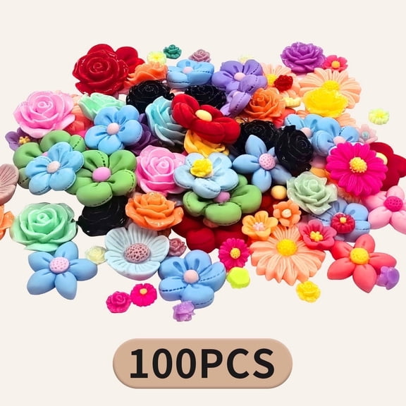 Kabuer Mini Mixed Color Flower Resin Nail Charms Daisy Beads 100PCS - DIY Crafts Scrapbooking Hair Clips and Embellishments Decor