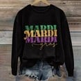 thumbnail image 2 of Clearance!BKQCNKM Sweatshirts for Women Trendy Women Sweatshirt Long Sleeve Shirts for Women Mardi Letter Printed Round Neck Long Sleeve Top Mardi Gras Outfit for Women Black L, 2 of 4