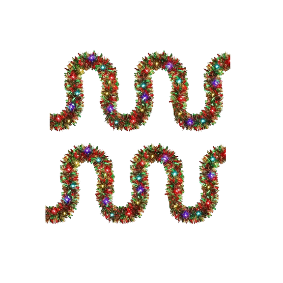 Dongrere 2 Pcs 197" Christmas Tinsel Garlands Lighted, Metallic Twist Tree Decorations, Battery Operated, Hanging Garlands for Xmas Tree Stair Railing Mantel Decor