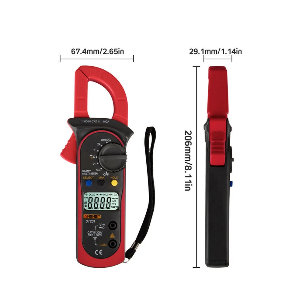 CIRCLE- Lcd Digital Multimeter Clamp Voltmeter Ammeter Ohmmeter Volt Ac Dc Tester Leads