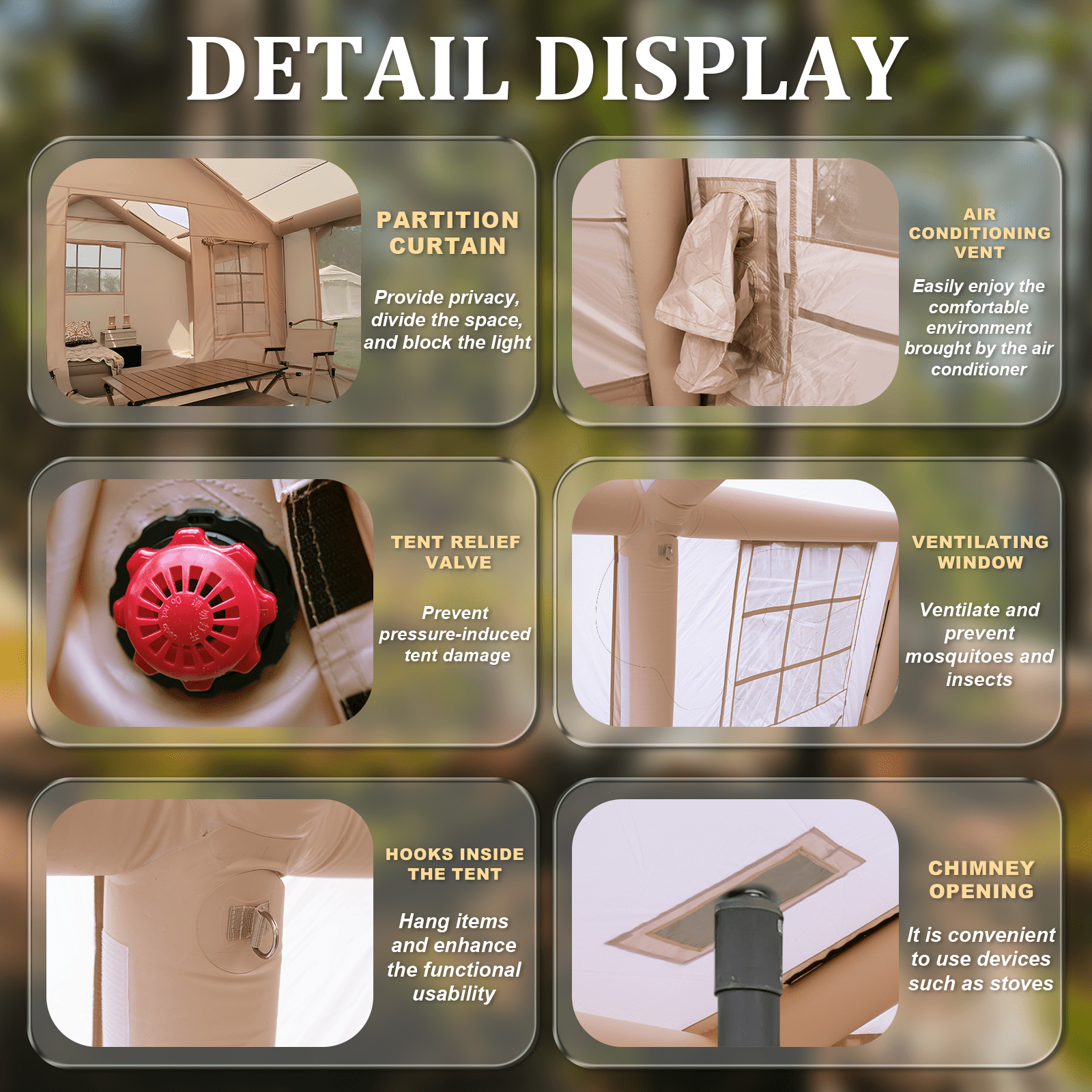 10-12 People Large Inflatable Tent, Easy Setup Glamping Tent with Hand Pump,4 Season Available  Air Tent , Waterproof Blow up Tent for Party