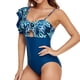 thumbnail image 5 of Naiovety Traje de baño de mujer de moda de un solo hombro estampado traje de baño cómodo traje de playa portátil Sexy ropa Azul oscuro L 2piezas, 5 of 6