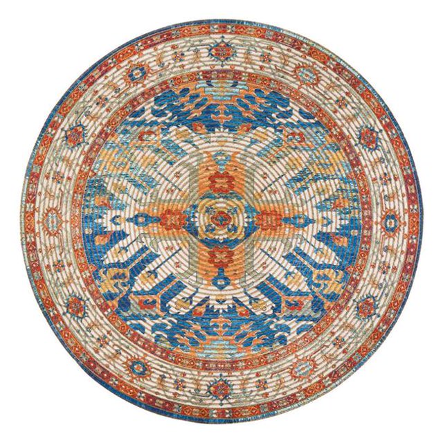 LR Resources SINUO54110RED40RD Tapis Rond de Jardin Médaillon Brûlé Tufté à la Main Rouge & Multicolore - 4 Pieds