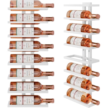 8 Tier Wall Mount Wine Rack Wall Racks for Wine Bottles Display and Storage Hanging Bottle Organizer for Living Room Dining Room Wine Cellar Bar White
