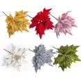 thumbnail image 5 of 6 piezas de flores de Pascua de seda, flores artificiales de Navidad, adornos para árboles de Navidad con purpurina, flores artificiales para árboles de Navidad para bodas, blancas, 5 of 5