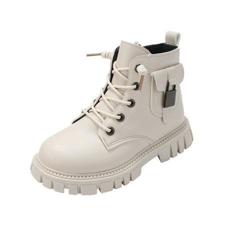 

SIMANLAN Girls Boys Booties Casual Ankle Boots Side Zipper Combat Boot Walking Slip Resistant Winter Shoes School Comfort Short Bootie Beige 2Y