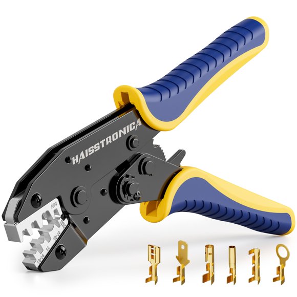Haisstronica Outil de Sertissage pour Bornes et Réceptacles à Baril Ouvert Non Isolés, AWG 20-10 Outil de Sertissage à Cliquet, Fil