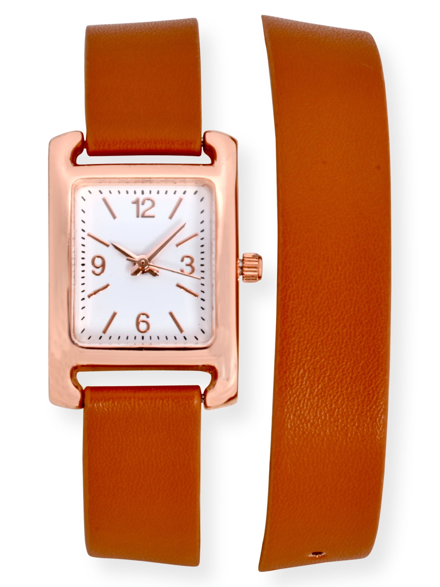 Time and Tru Women's Oblong Rose Gold Tone Watch with Wrap-Around Strap