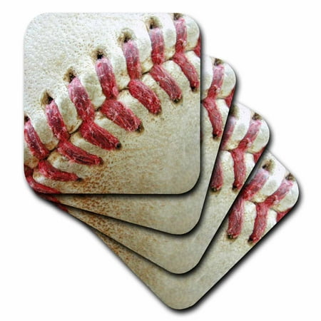 

3dRose Closeup Red Seams On Baseball - Soft Coasters set of 8