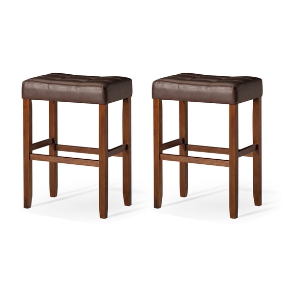 Carte: A La Carte Home Harper Bar Stool, True Walnut Wood, Brown Vegan Leather, Set of 2