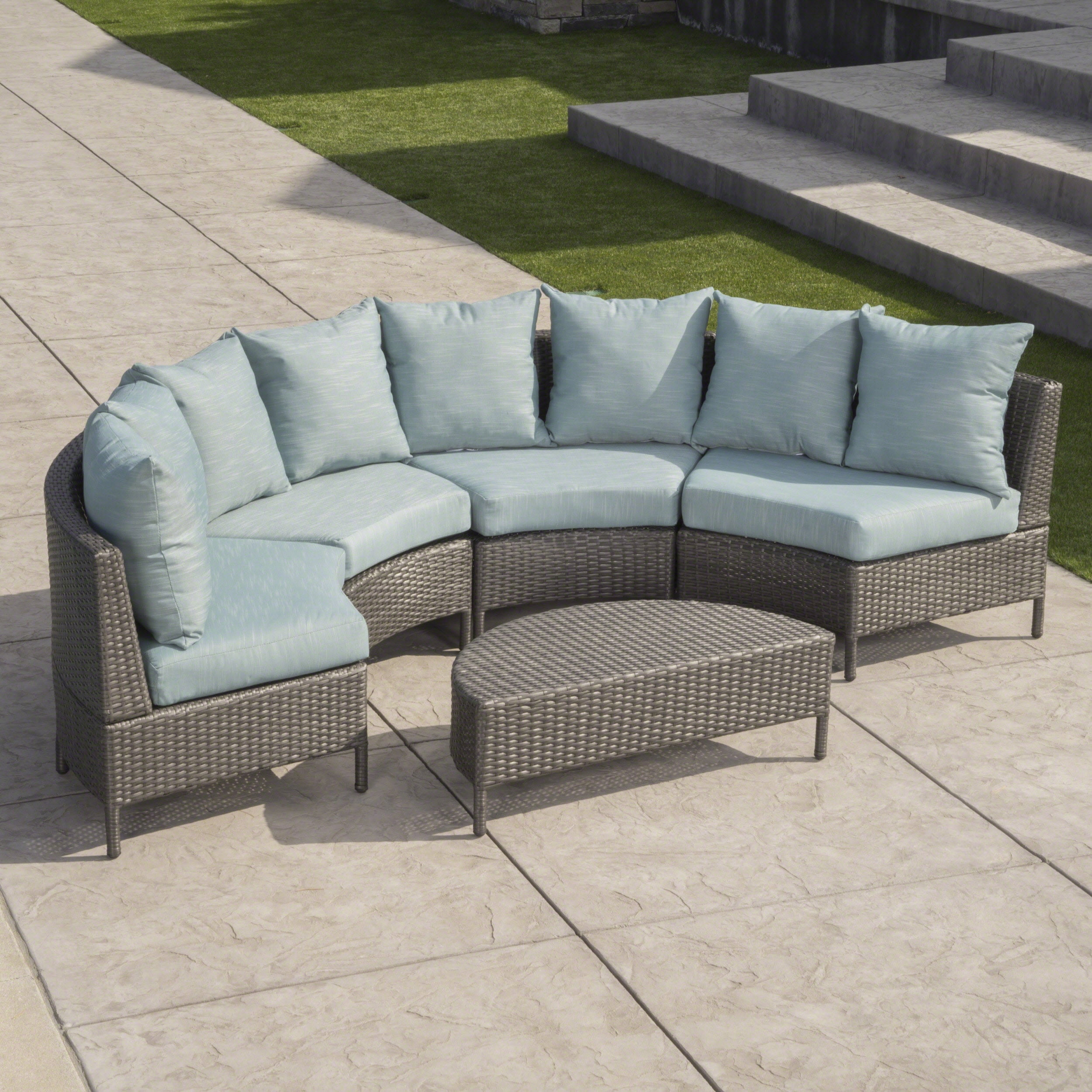 Hampton Outdoor 8 Seater Wicker Sectional Sofa Set with Cushions, Grey