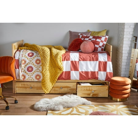 Joveco 15.7 D Round Velvet Ottoman Footrest Stool  Vanity Stool with Gold Base for Living room  Orange