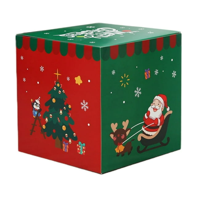 Christmas Gift Box 25 cm Multicolor Paper Decorative Display Box with Santa Claus Reindeer Snowman Tree Designs for Window Displays and Holiday Scene Decoration