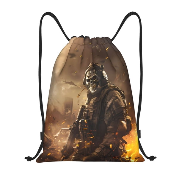 Fotbe Apocalyptic Skull Soldier Bolsa Mochila con Cordón Estampada, Bolsa de Gimnasio Deportiva, Bolsa Cinch, Bolsa con Cordón para Hombres y Mujeres-Small