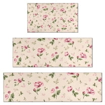 Pioneer Flower Floral Print Pattern Kitchen Rugs Sets Of 3,Kitchen Runner Rugs Non Skid Washable,Decorative Kitchen Floor Mats for Kitchen,Sink,Laundry,17"x30"  17"x47"   17"x59"