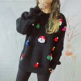 thumbnail image 5 of Gibobby Suéter de Punto Navideño Suéter de punto de manga larga con cuello redondo decorado con Papá Noel lindo para mujer(Negro,CH), 5 of 5