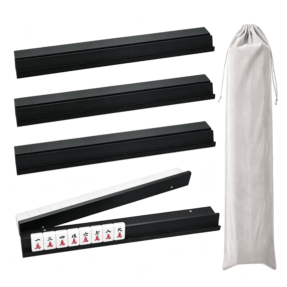 EXLEAF 4Pcs Wooden Mahjong Racks with Magnetic Pushers,17.4 in Natural Wood American Mahjong Tile Rack Set,Modern Table Game Accessories for Mahjong Tiles（Black,17.5