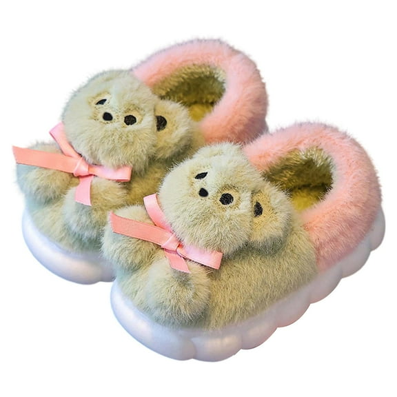 MEZZALL Children Slippers Girls Winter Style With Insulation Thick Padding Warm Sole Design Cartoon Style Bear Pattern For Parents And Children Stylish Toddler Clothing