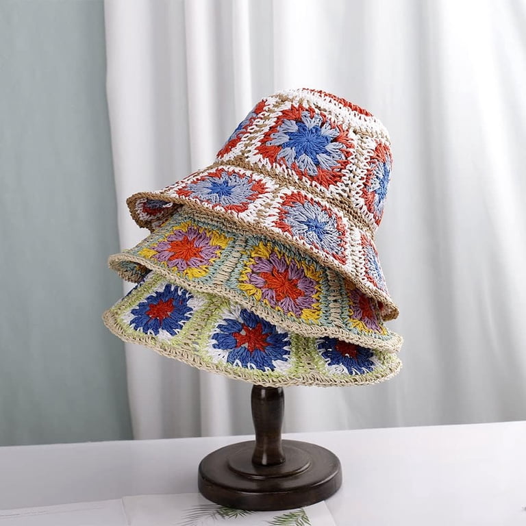 LinYooLi Women Wide Brim Crochet Bucket Hat Foldable Summer 