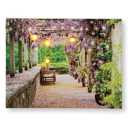 - Lighted LED Fiber Optic Wisteria Walkway Scene Wall Canvas Art- Floral Decor for Any Room in Home, Hook on Back for Easy Hanging