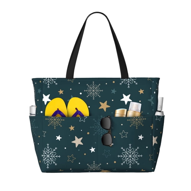 Easygdp Christmas Snowflake Bolsa de Viaje de Playa de Gran Capacidad, Bolsa Tote Perfecta para la Playa, Escapadas de Fin de Semana y Viajes