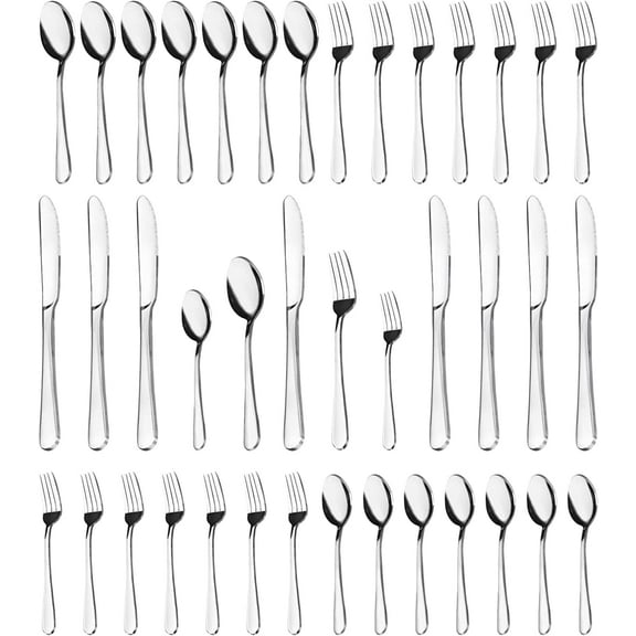 40 Pcs Stainless Steel Flatware Set,Dishwasher Safe,Hand Wash,Silver