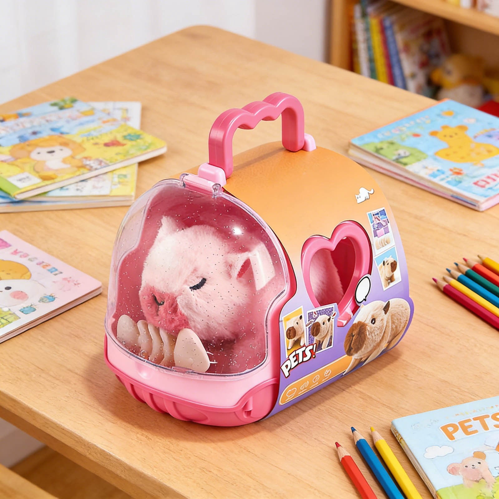 Interactive Electronic Pet Robotic Capybara Plush Toy Battery Operated Animated Stuffed Animal with Portable Pet Carrier Lifelike Motion Soothing Sounds for Kids Birthday Gifts Sensory Play