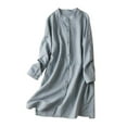 thumbnail image 1 of QIPOPIQ Robes pour Femmes pour Invité de Mariage Fête Chemise à Manches Longues Printemps Vintage Robe d'Été Unie Chemise en Coton Lin Col Montant Offres 2023, 1 of 7