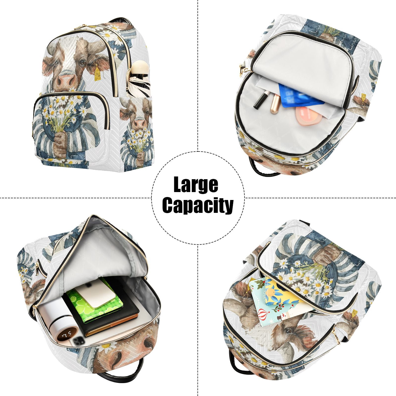 Bull Cow Daisies Travel Laptop Backpack Casual Daypack Lightweight Bookbag Compartment for Business