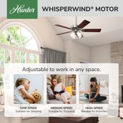 Hunter 52 inch Indoor Ceiling Fan with LED Lights and Pull Chain - Standard Mount Ceiling Fan, 5 Blades, For Bedroom, Living Room, or Kitchen, Quiet - Studio Series 53064, Brushed Nickel