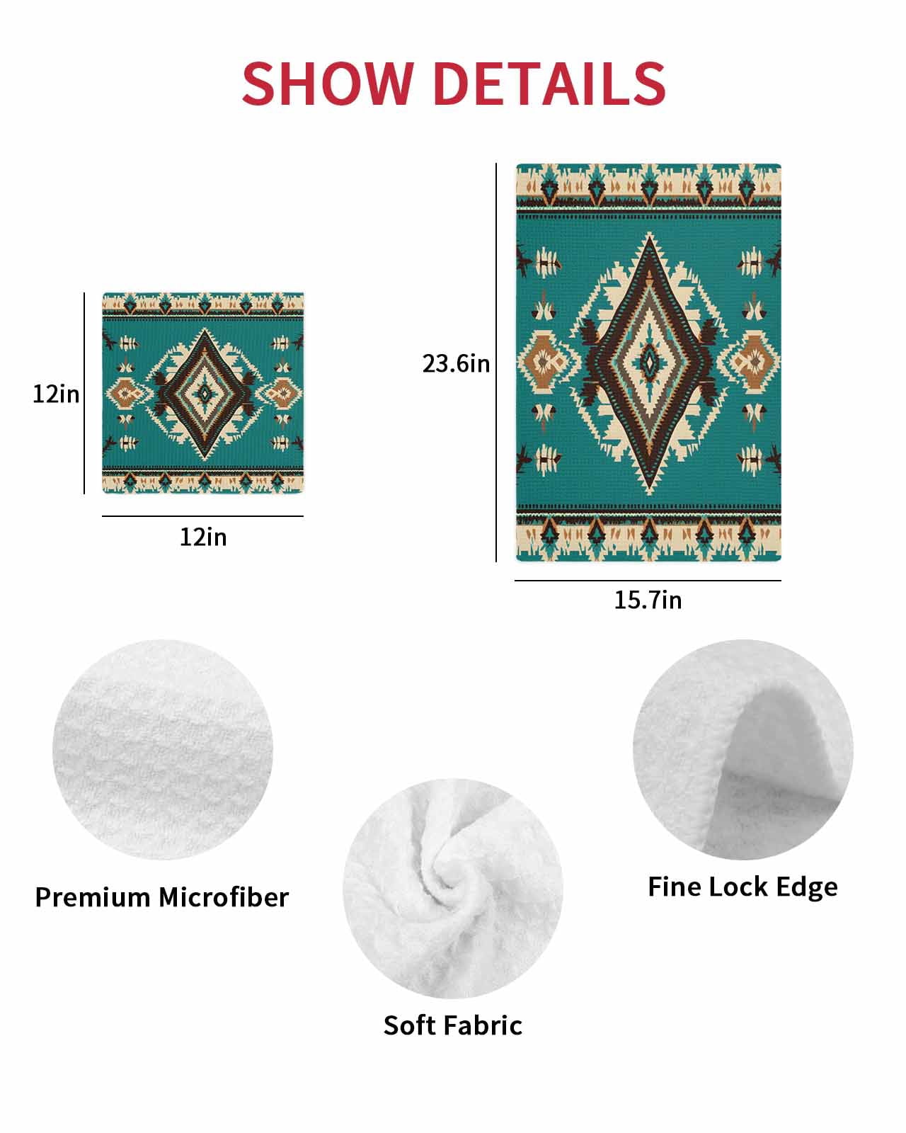 Green Southwestern Kitchen Dish Towels for Drying Dishes Set of 2, Vintage Boho Ethnic Geometric Waffle Weave Microfiber Hand Tea Bathroom Towels Quick Dry & Absorbent Towel 15.7x23.6