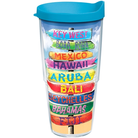 Tervis Tropical Destination Signs Made in USA Double Walled  Insulated Tumbler Travel Cup Keeps Drinks Cold & Hot, 24oz, Clear