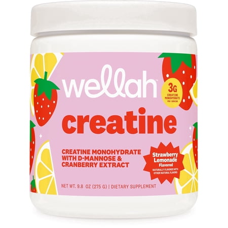 Wellah Creatine for Women - Creatine Monohydrate with Dandelion & Cranberry Extract (50 Servings, Strawberry Lemonade)