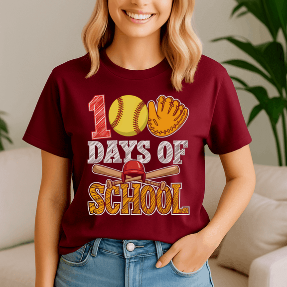 100 Days Of School Softball Funny 100Th Day Sport, 100 Days of School Shirt,100 Day TShirt,Back to School Tee,Teacher Gift