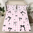 thumbnail image 2 of Manfei Kawaii Ribbon Bow Knot 3pcs Twin Sheet Sets for Girls Female Children,Geometric Plaid Grid Twin Fitted Sheet,Love Heart Print Breathable Flat Sheet,Microfiber Bedroom Decor, 2 of 7