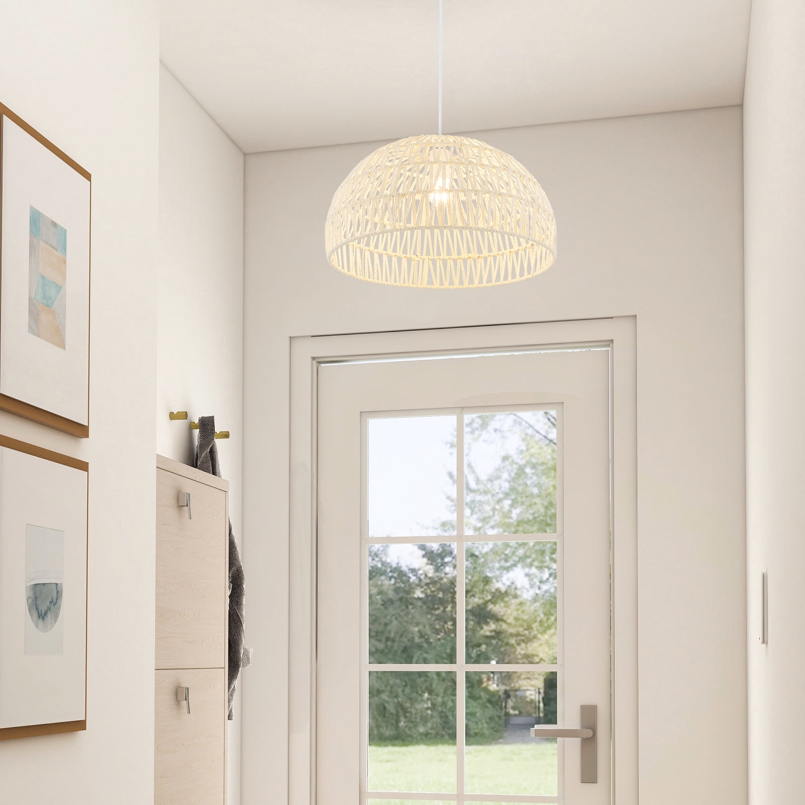 Topbuy Paper Pendant Light Fixture Dome Hanging Ceiling Light with Adjustable Hanging Rope 17.5” Decorative Chandelier